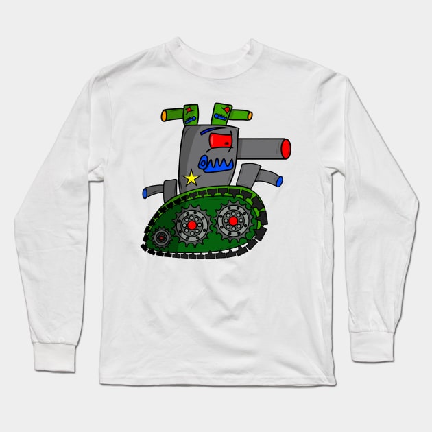 Mini Angry Tank Cartoon Long Sleeve T-Shirt by ozilio clothing